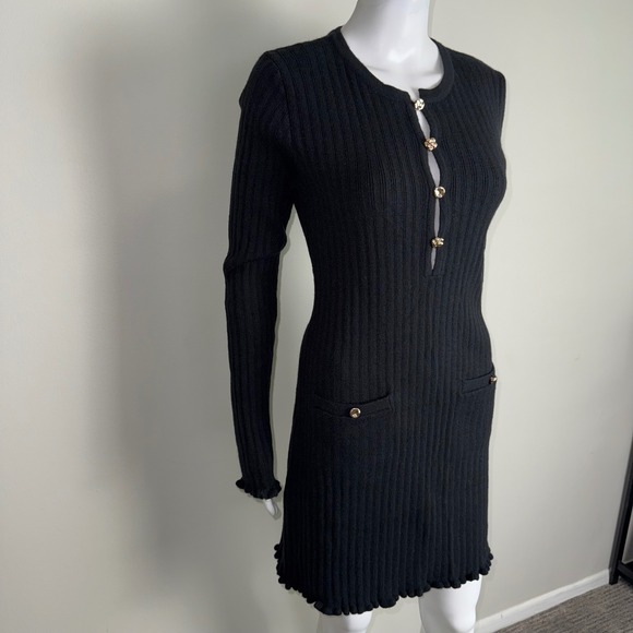 Commense Knit Mini‎ Dress Gold Button Ribbed Long Sleeve Bodycon Cocktail Size M - Picture 14 of 14